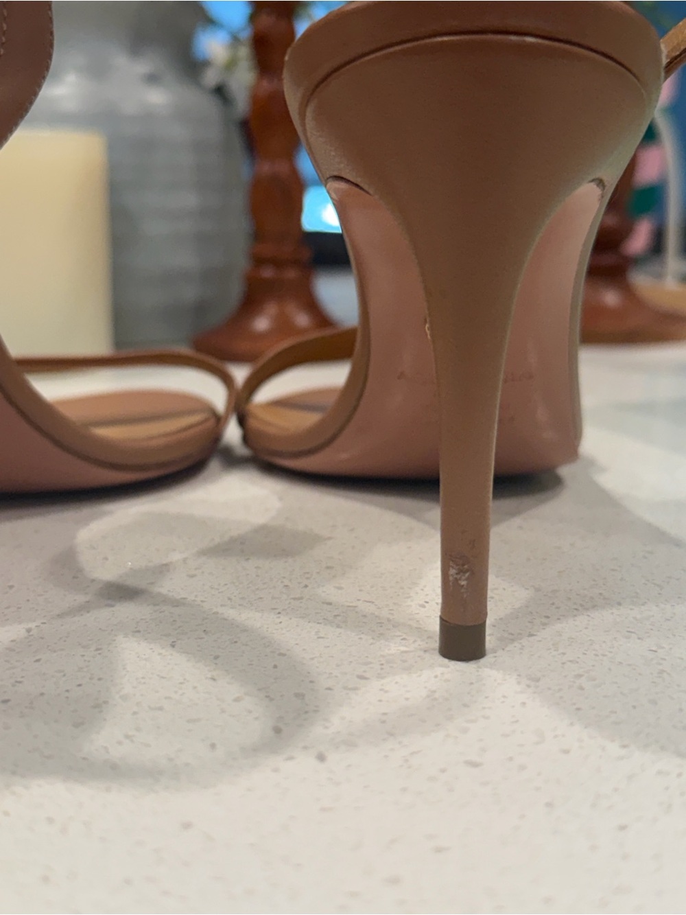 AQUAZZURA Nude Leather Slingback Sandals - Picture 5 of 6
